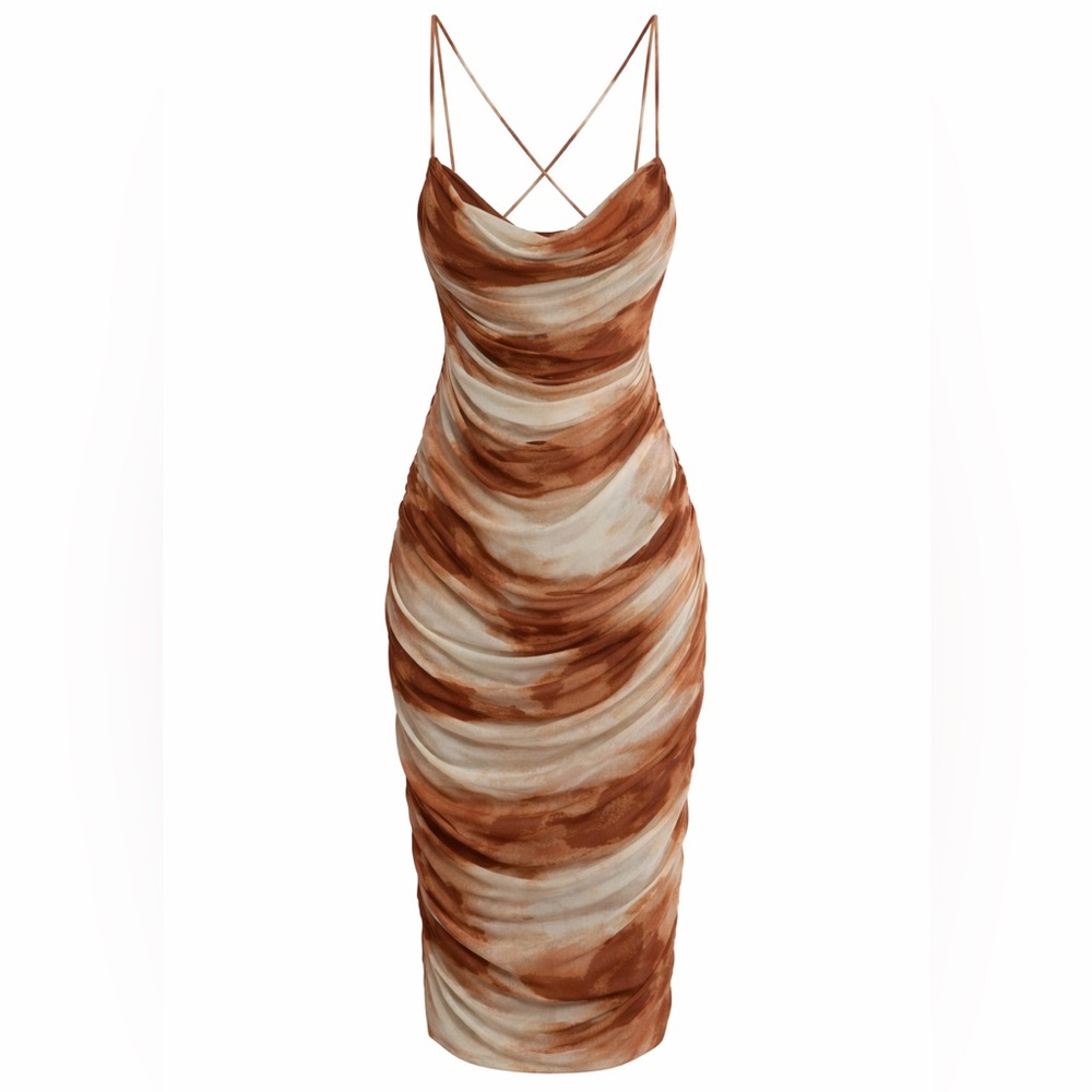 Chic Backless Brown and Cream Dress